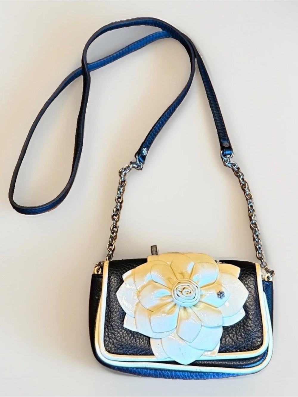 Brighton Black Crossbody Bag with Cream Floral Applique